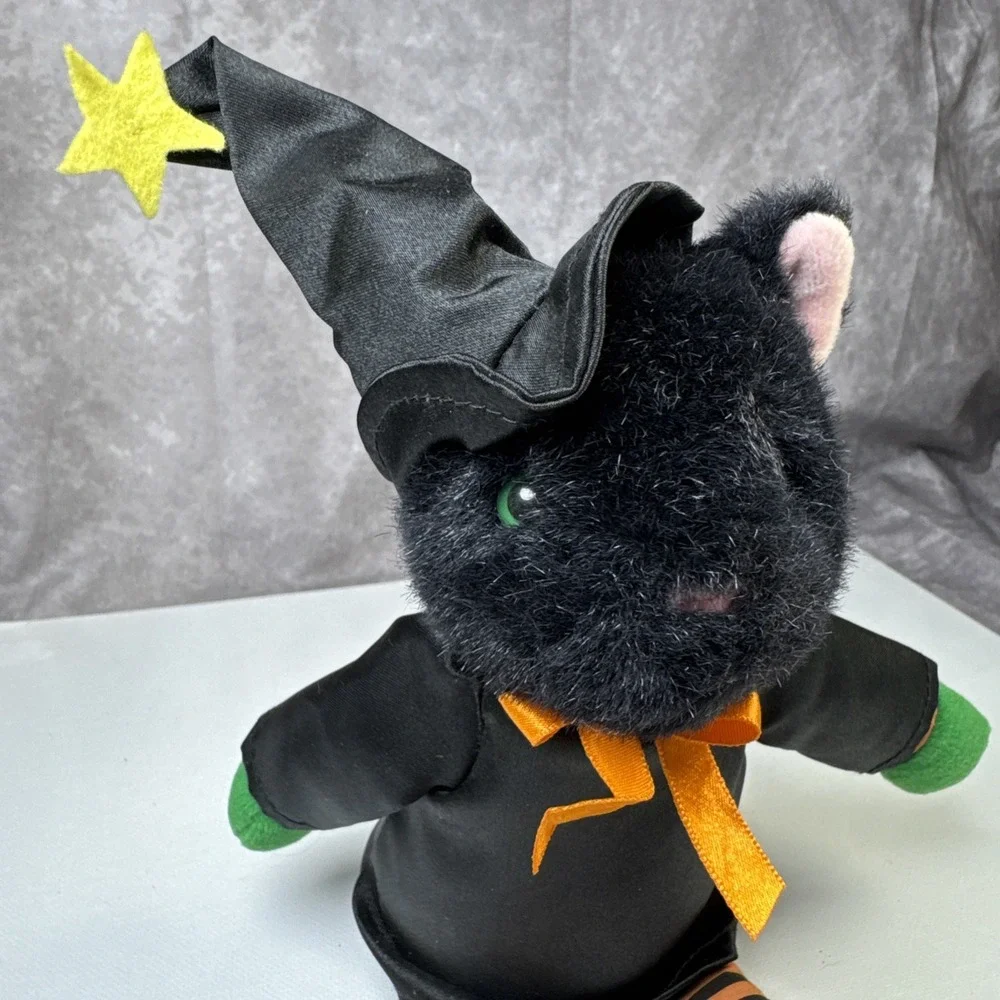 Vtg '91 Black Cat Witch Halloween Plush Shelf Sitter Doll 12
